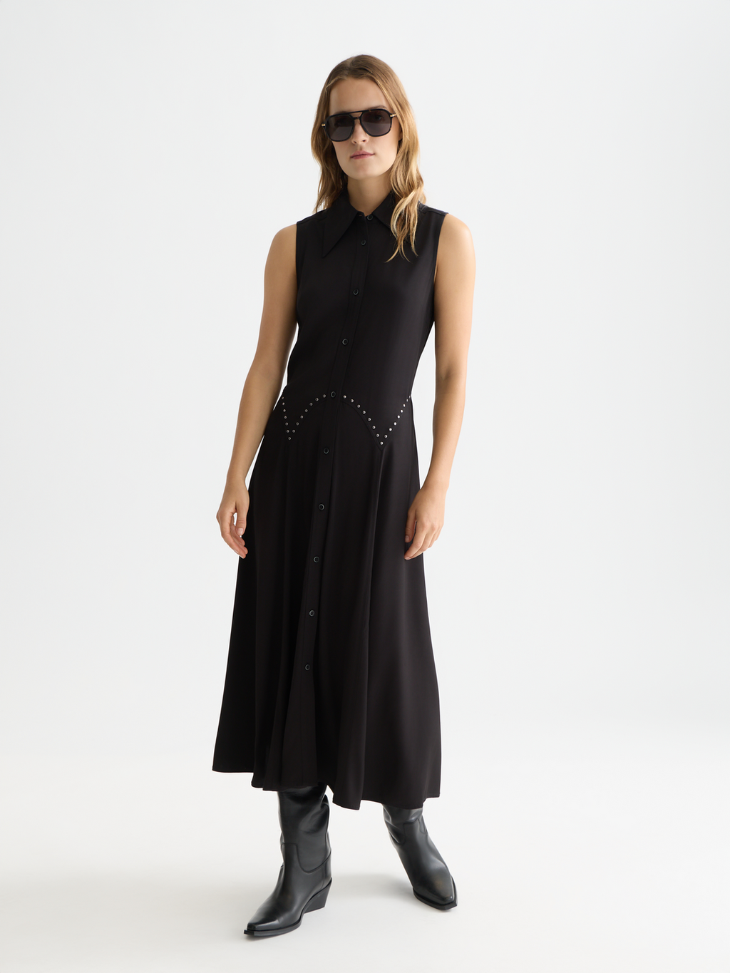 Studded button midi dress