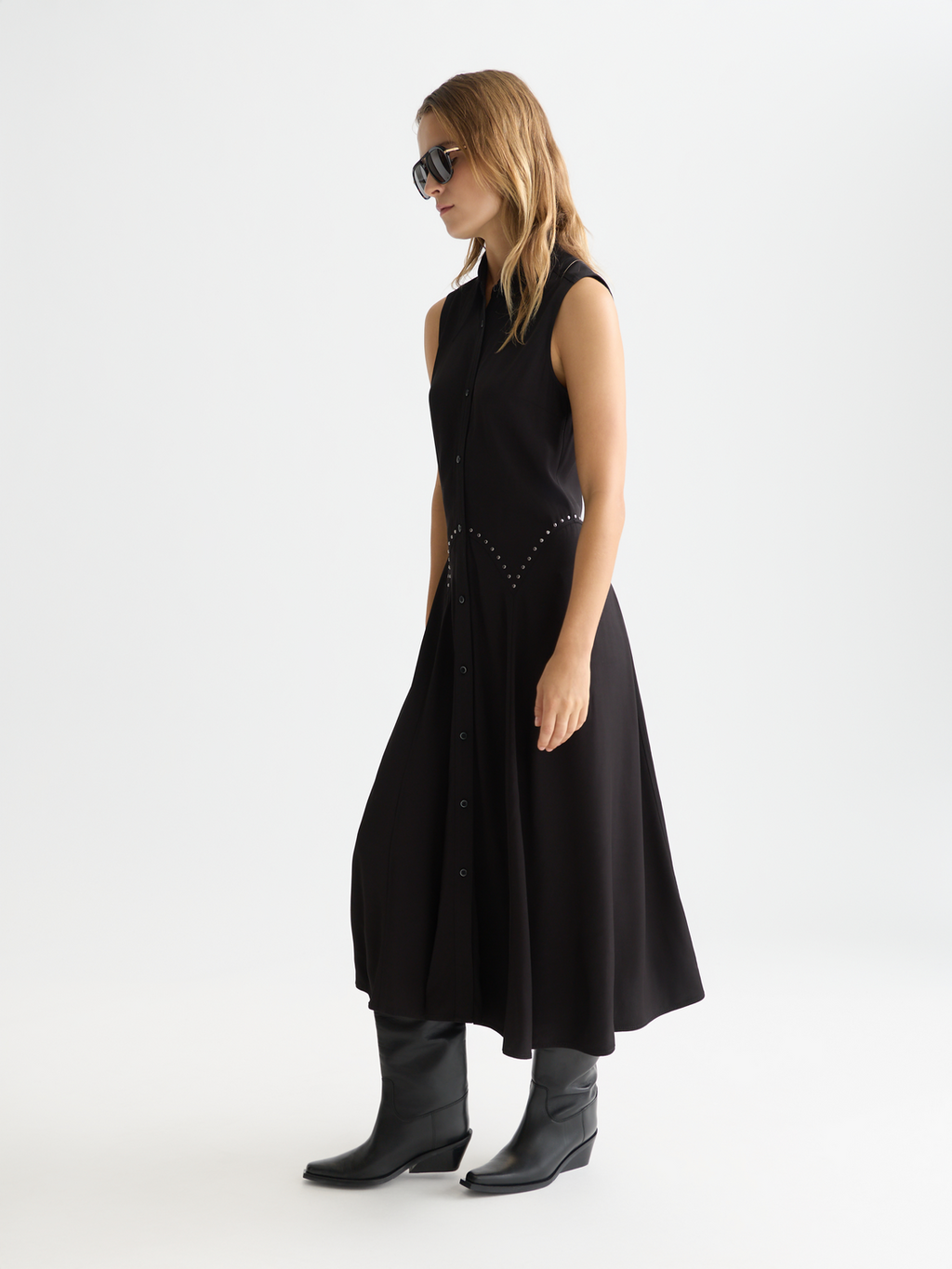 Studded button midi dress