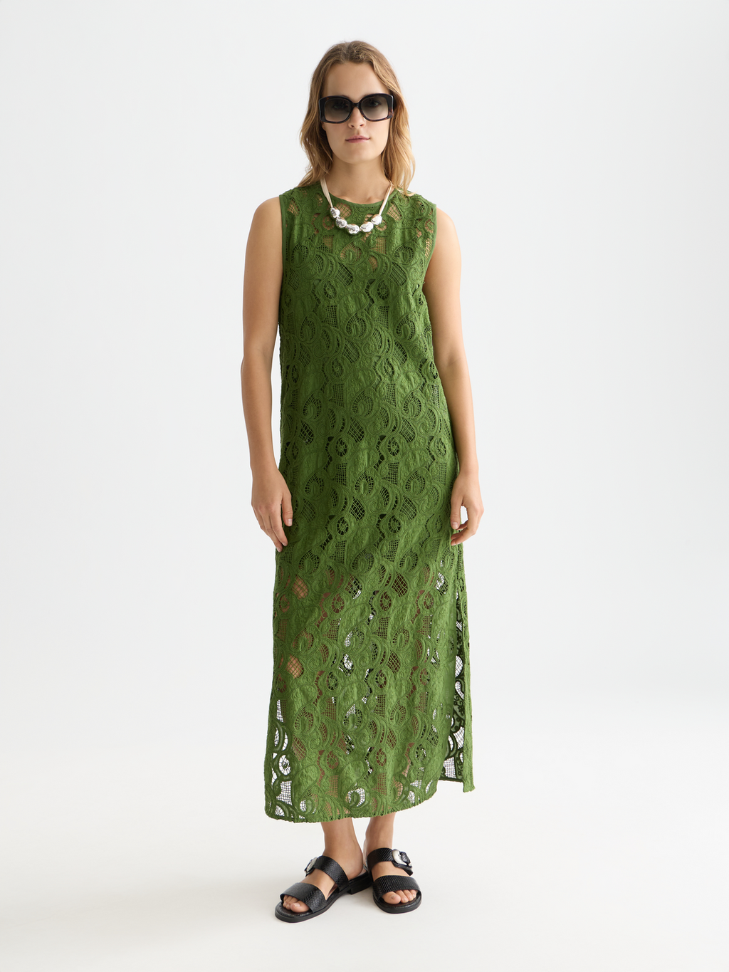 Flame embroidery midi dress