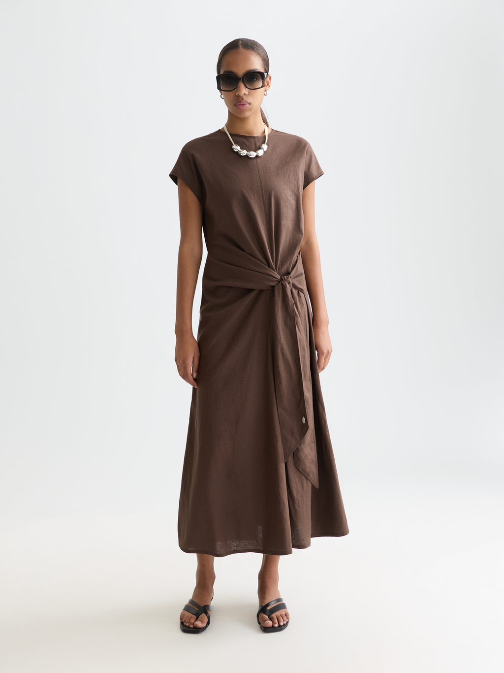 Relaxed linen blend tie dress