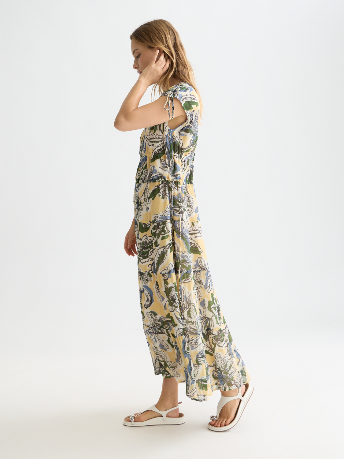 Tiered printed chiffon midi dress