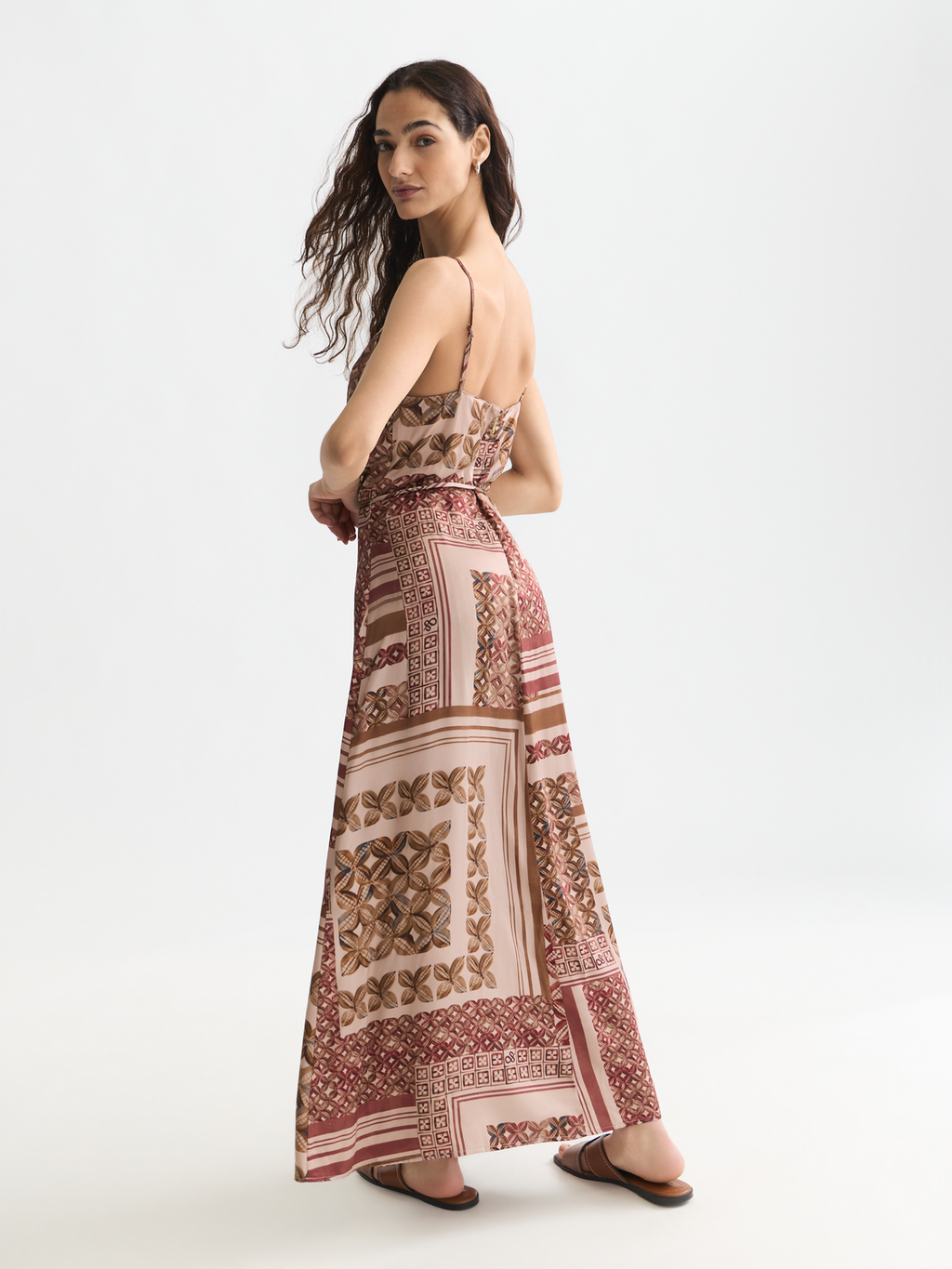 Foulard printed slip maxi dress