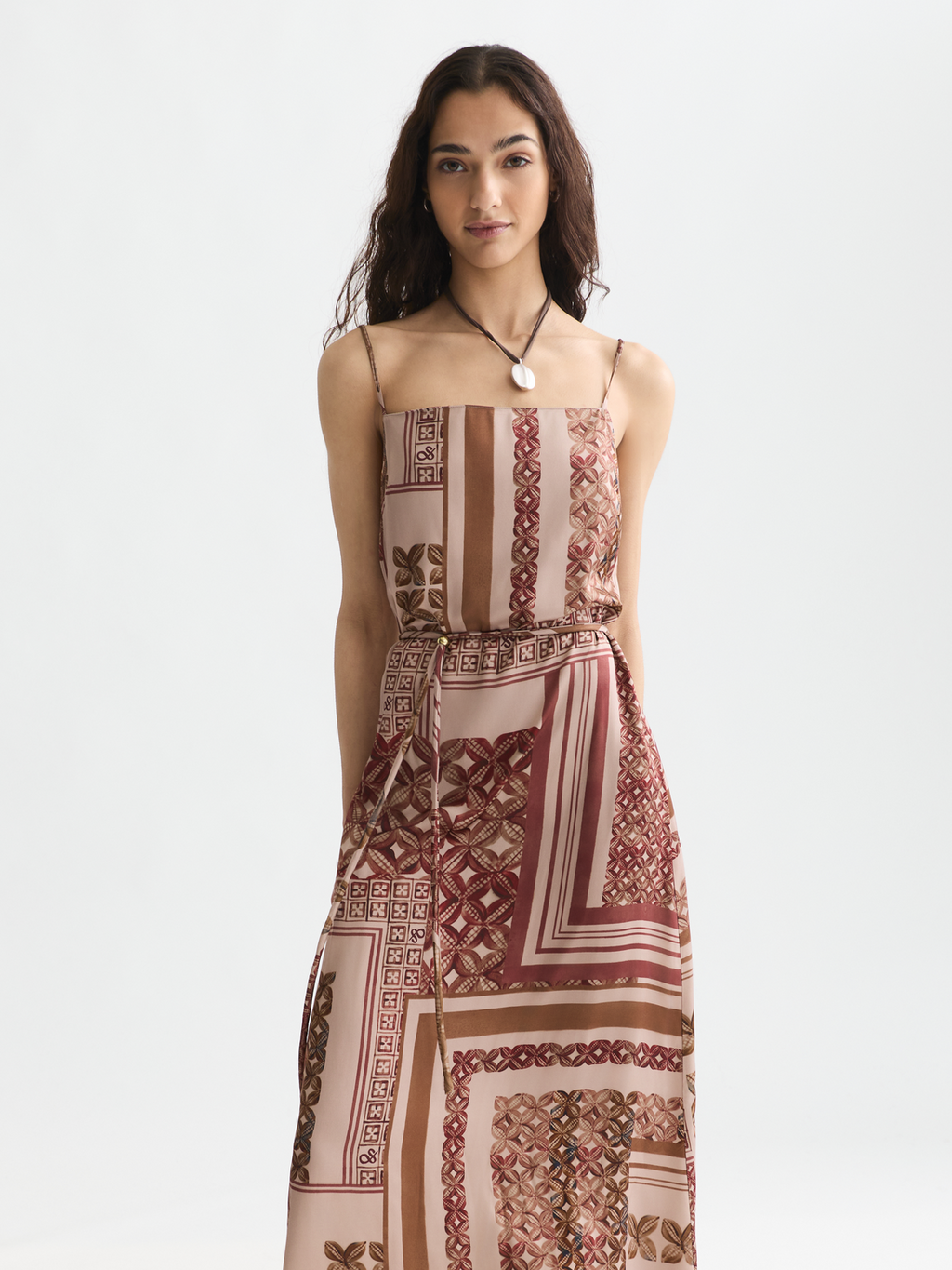 Foulard printed slip maxi dress