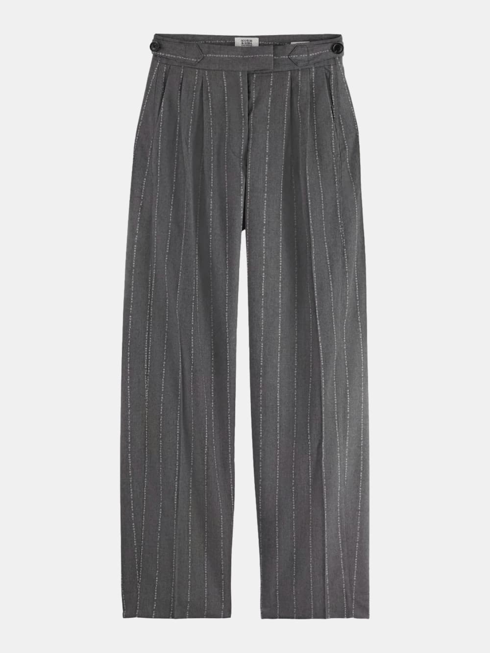 quinn-pinstripe-mid-rise-pleat-front-wide-leg-pant front view by Scotch & Soda