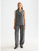 Pinstripe Wide Leg Pant full model shot showing overall fit by Scotch & Soda
