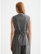 Pinstripe Wide Leg Pant detail shot showing fabric and craftsmanship by Scotch & Soda