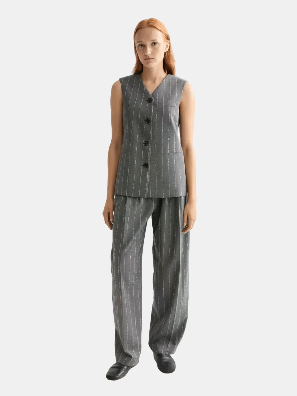 Quinn Pinstripe Mid-Rise Pleat Front Wide Leg Pant - Scotch & Soda