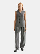 Quinn Pinstripe Mid-Rise Pleat Front Wide Leg Pant - Scotch & Soda