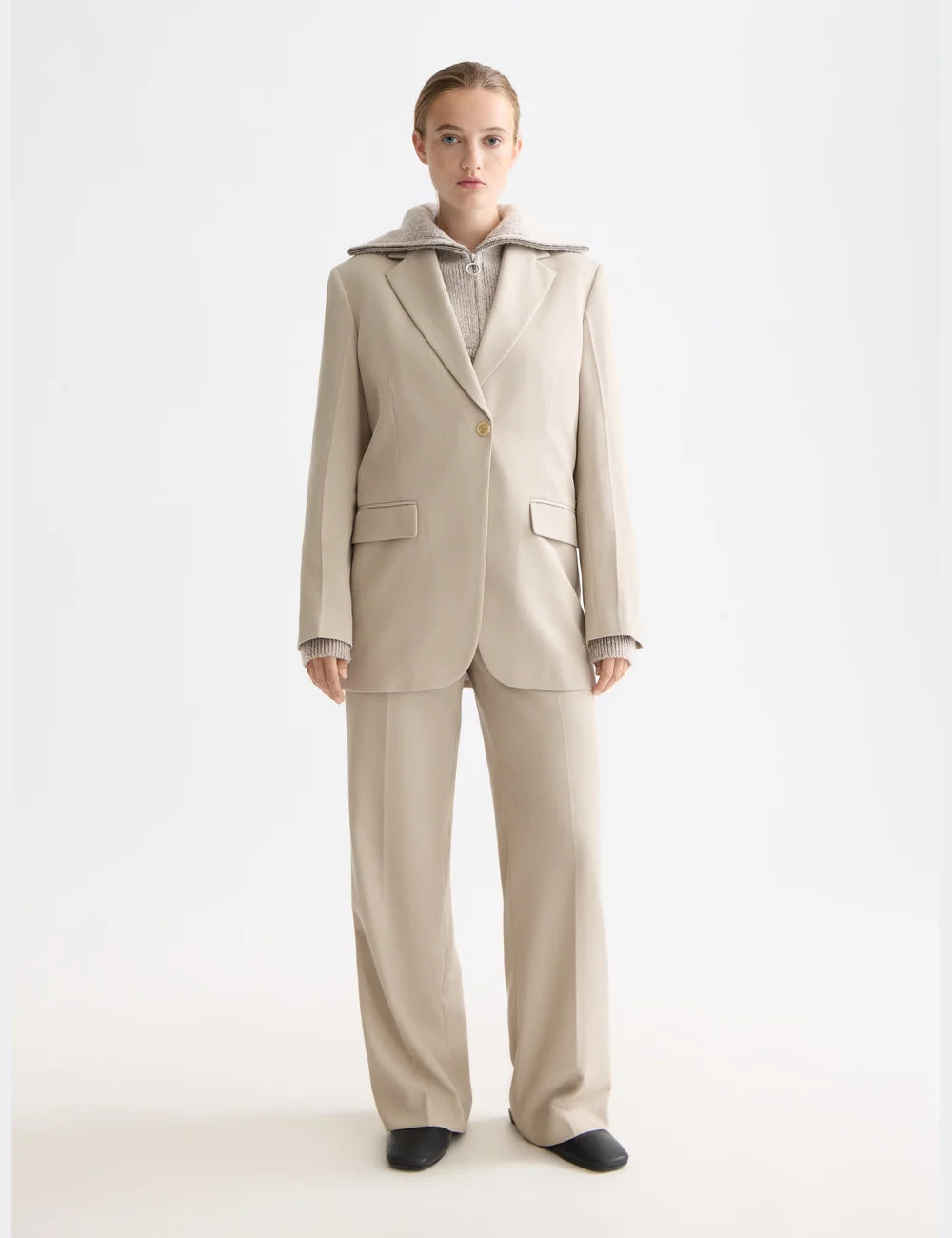 Wide Leg Gabardine Pant full model shot showing overall fit by Scotch & Soda