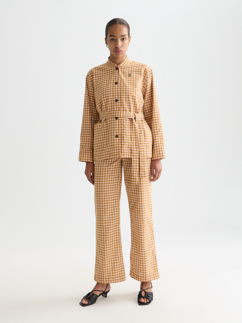 Edie Linen gingham high rise wide leg pants
