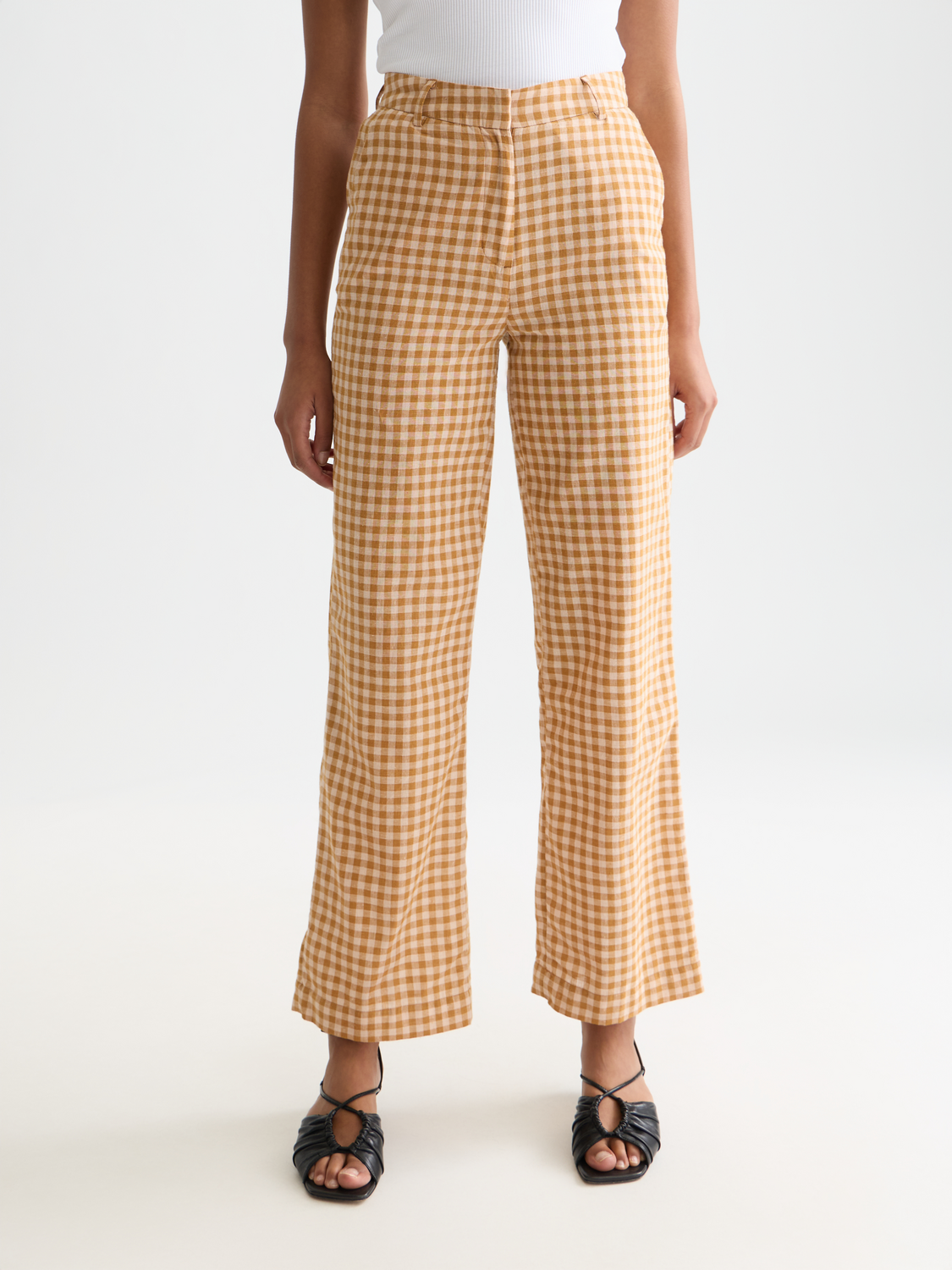 Edie Linen gingham high rise wide leg pants