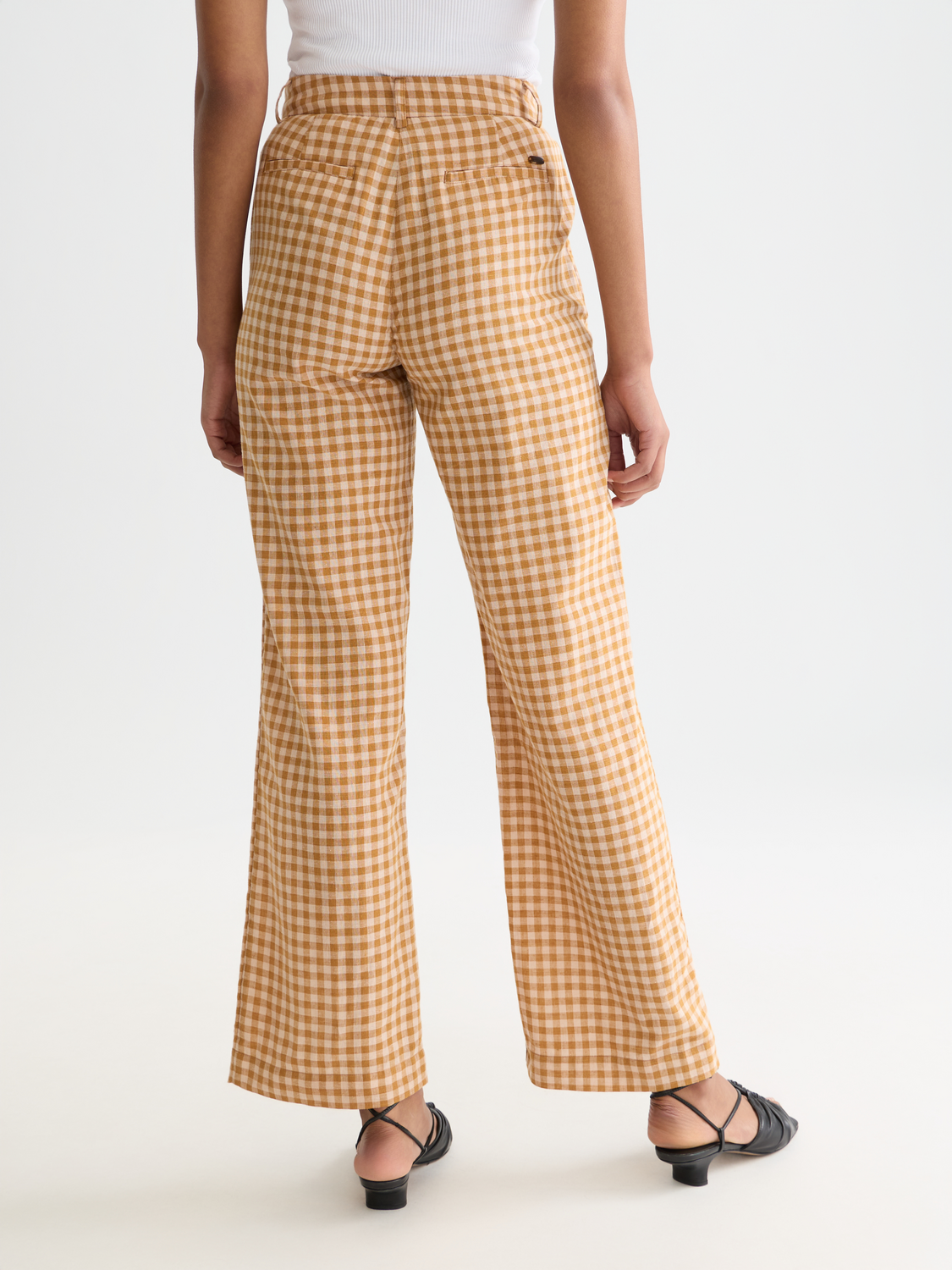 Edie Linen gingham high rise wide leg pants