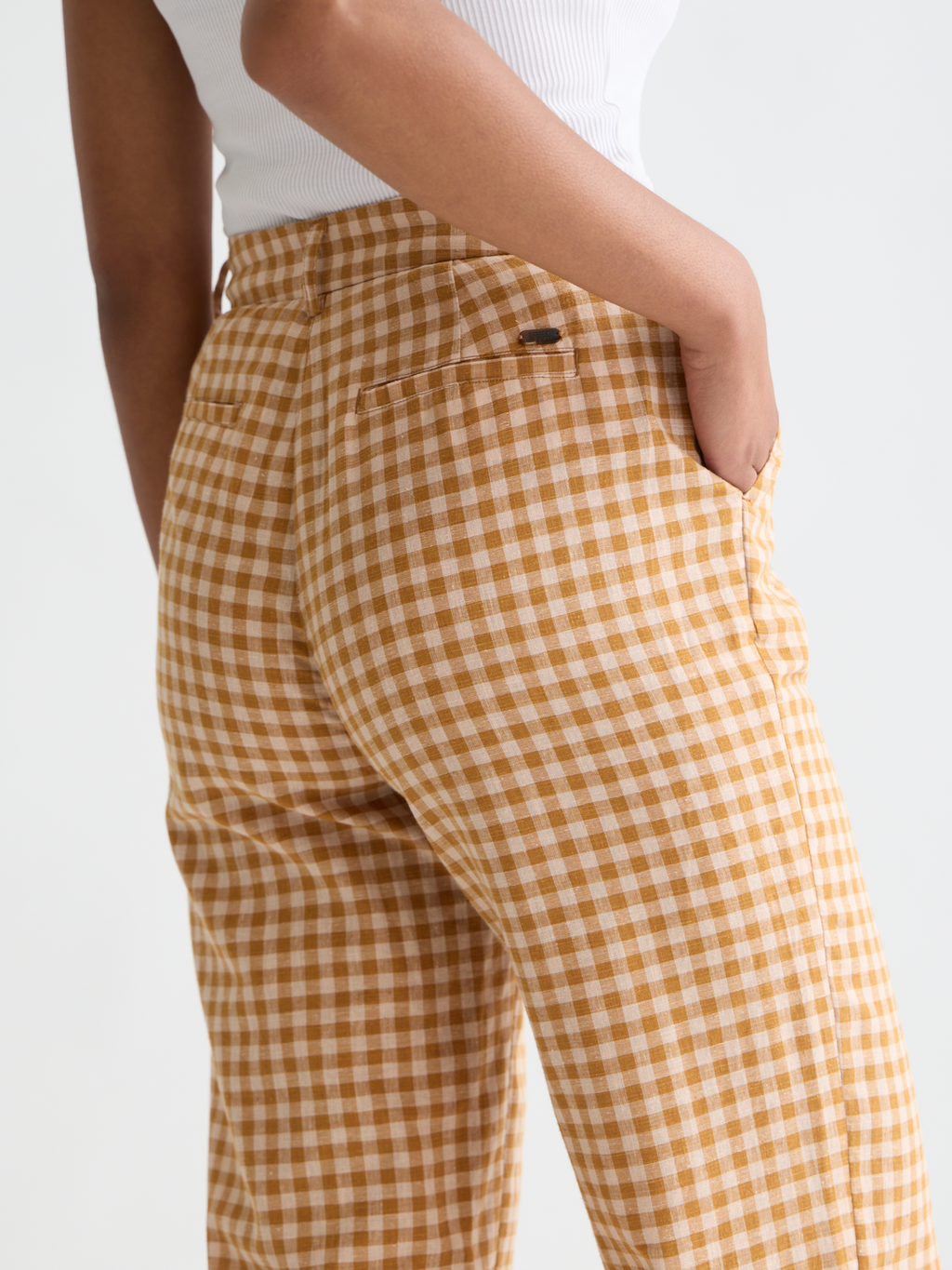 Edie Linen gingham high rise wide leg pants