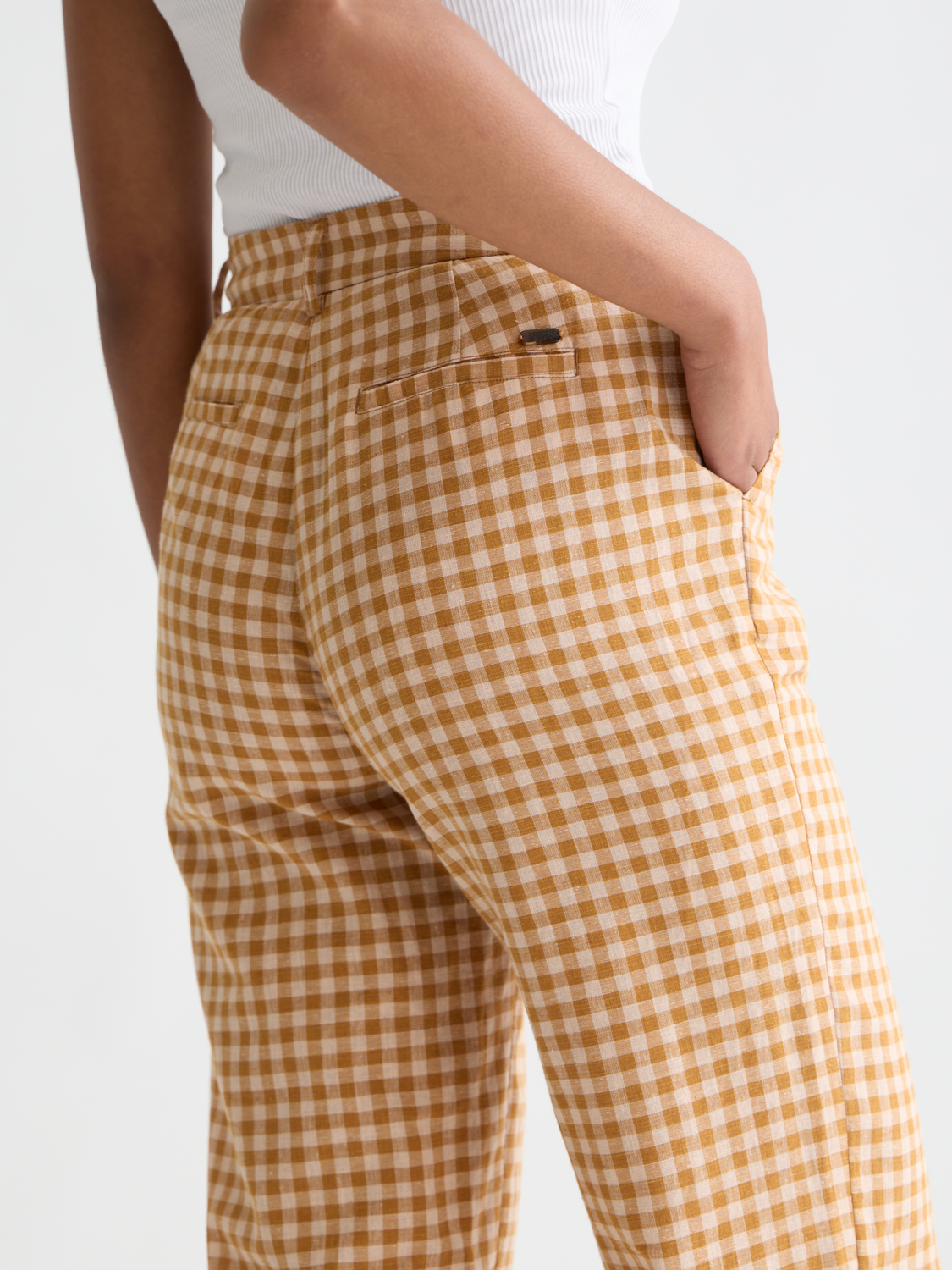 Edie Linen gingham high rise wide leg pants