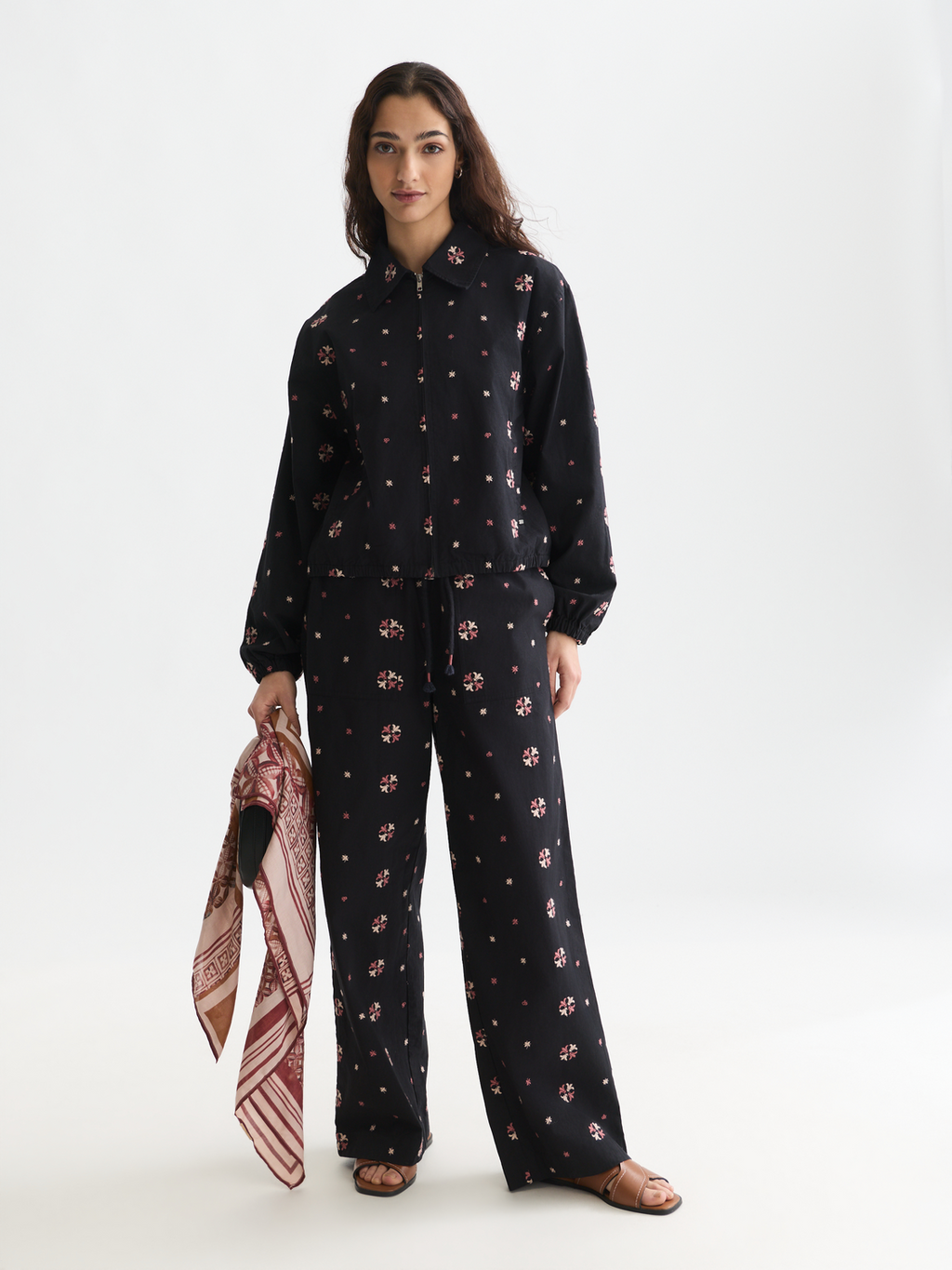 Noa high-rise wide-leg embroidered pants