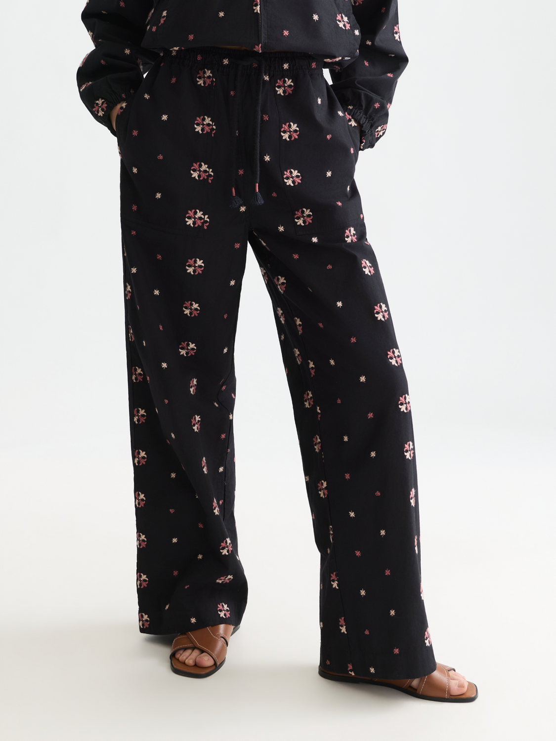 Noa high-rise wide-leg embroidered pants