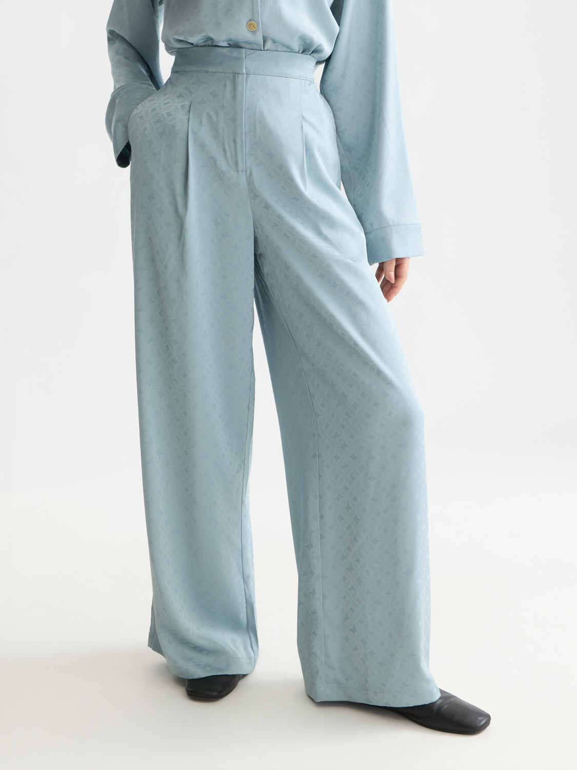 Eleni high-rise wide-leg jacquard pants