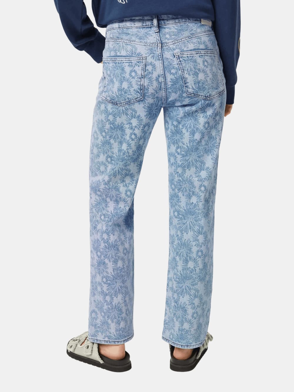Sky High Rise Straight Jeans — Abstract Floral (University Gold) back view showing fit and finish by Scotch & Soda