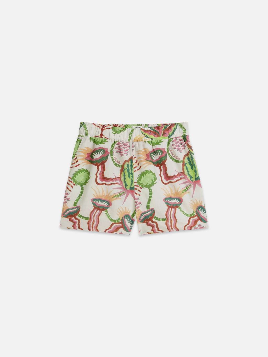 Cotton-linen elastic waist shorts