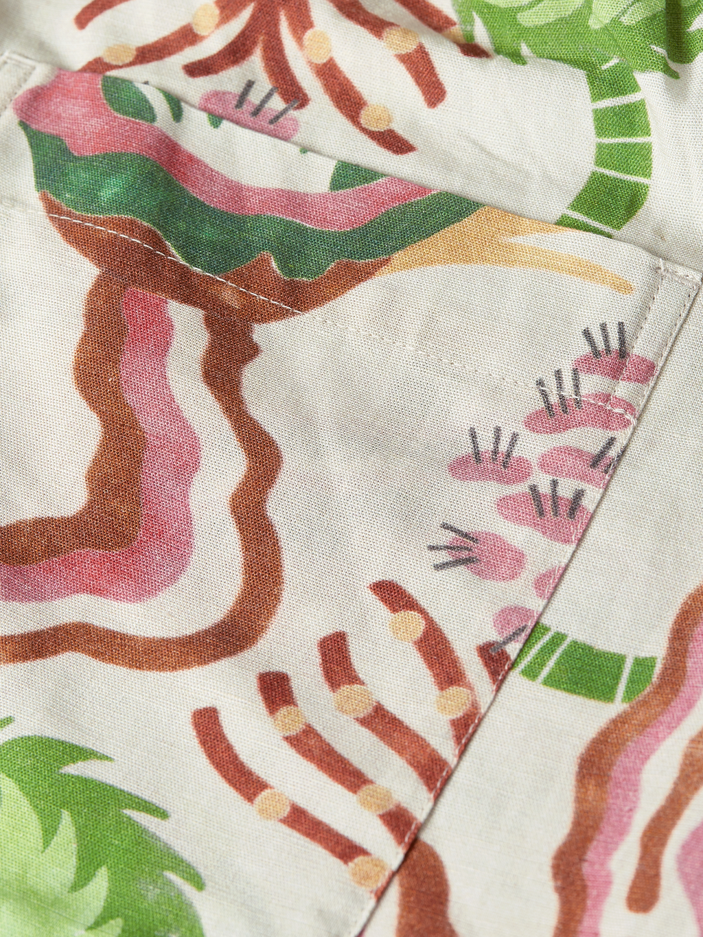 Cotton-linen elastic waist shorts