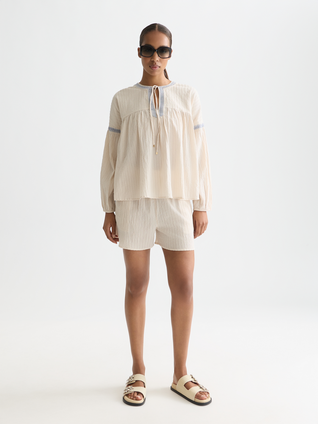 Embroidered cotton crepe blouse