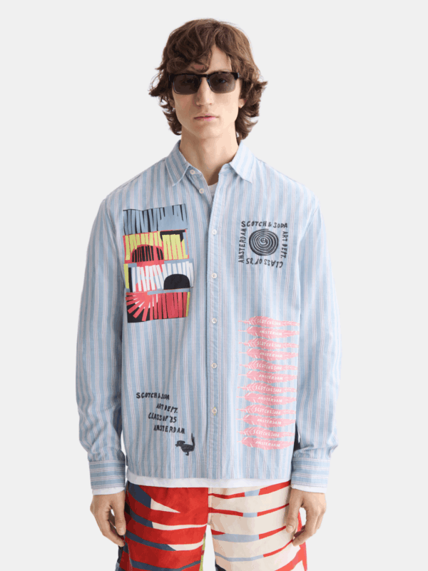 Graphic patchwork striped oxford shirt