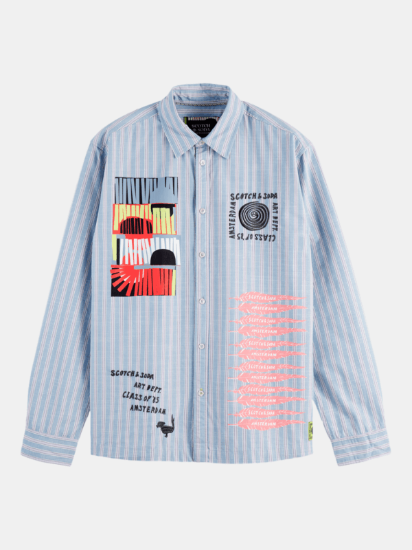 Graphic patchwork striped oxford shirt